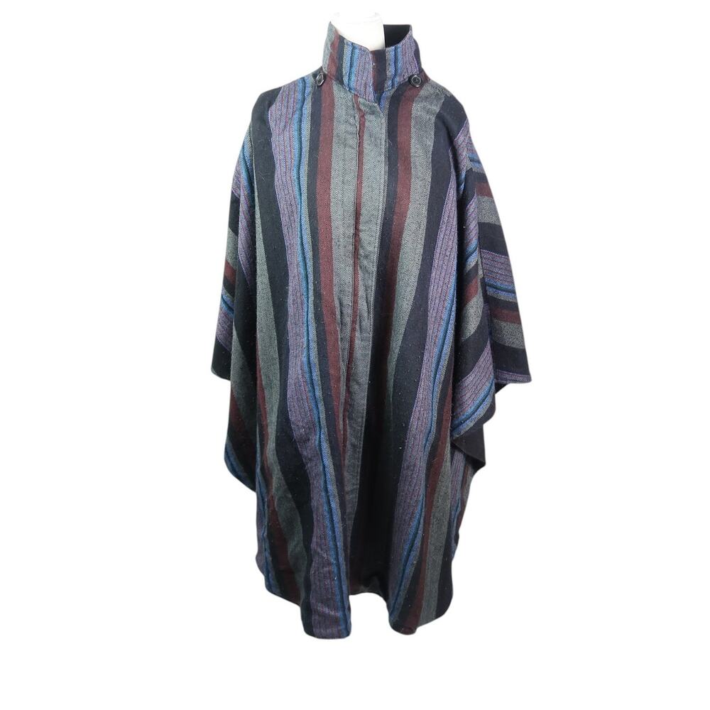 Vintage 80s Capistrano Black Stripe Reversible Cape Coat